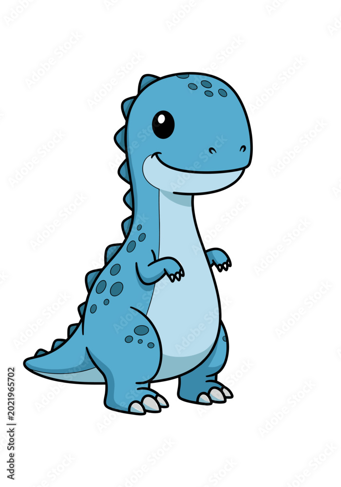 Fototapeta premium Cute cartoon dinosaur standing upright with a happy expression and friendly demeanor.