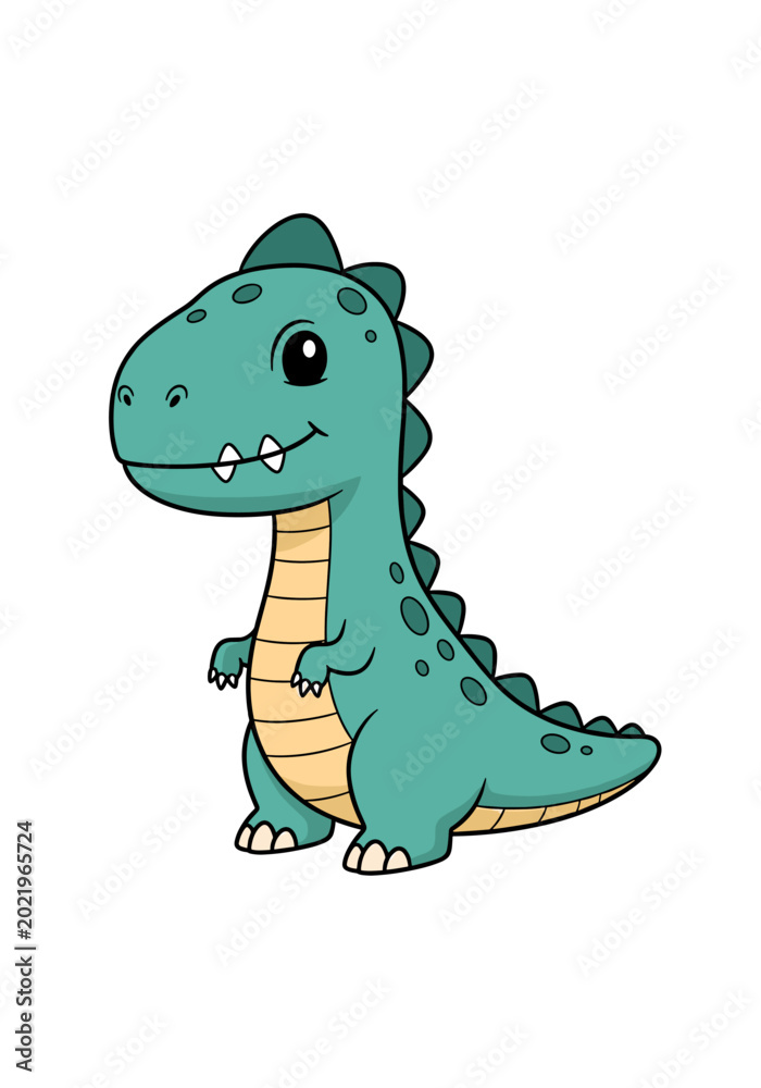 Fototapeta premium Cute cartoon dinosaur with a friendly smile and happy expression.