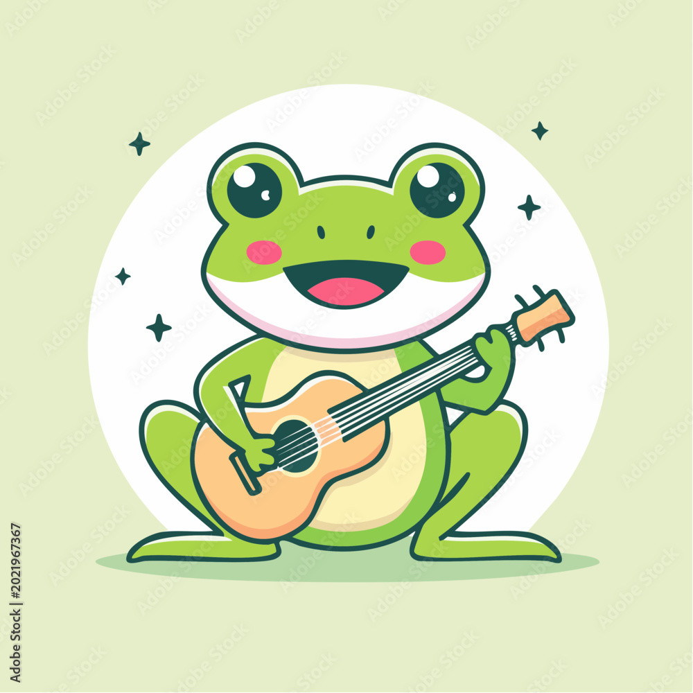 Fototapeta premium Cute cartoon frog playing guitar