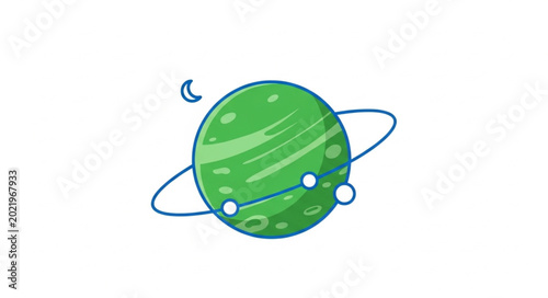 Slika na platnu Green planet with rings and moons illustration.