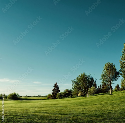 Serene Green Rolling Hills Under a Vast Clear Blue Sky on a Sunny Day