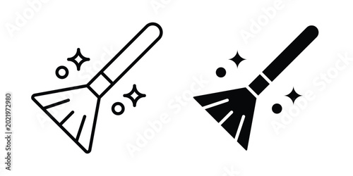 Obraz na płótnie Broom sweeping dust icon. Doodle Icon in Minimal Line Art Style