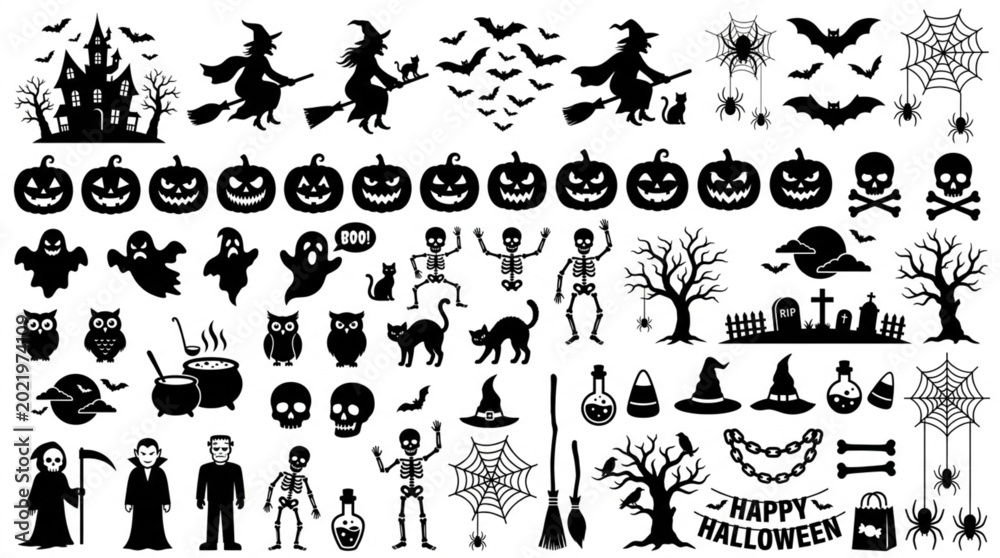 Fototapeta premium Halloween Silhouette Collection Vector Icons.