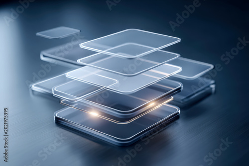 Floating Glass App Layers Above Dark Base for Cloud Software and Interface Campaigns