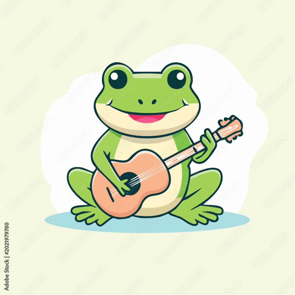 Fototapeta premium Cute cartoon frog playing guitar