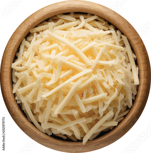 Shredded Cheese in Wooden Bowl