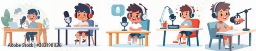 vector of a child doing a podcast
