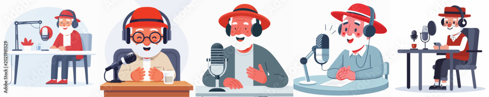 Obraz premium vector of grandfather having a podcast