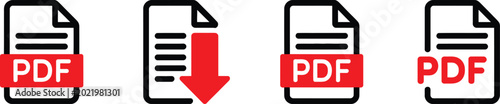 Four pdf file one with a download arrow, red labels