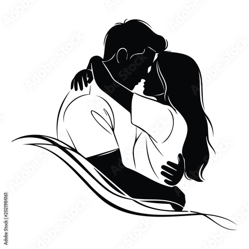 Tableau sur toile Couple embracing tenderly vector illustration romantic moment and deep love connection people