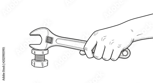 Fotografie Hand holding a wrench tightening a bolt.