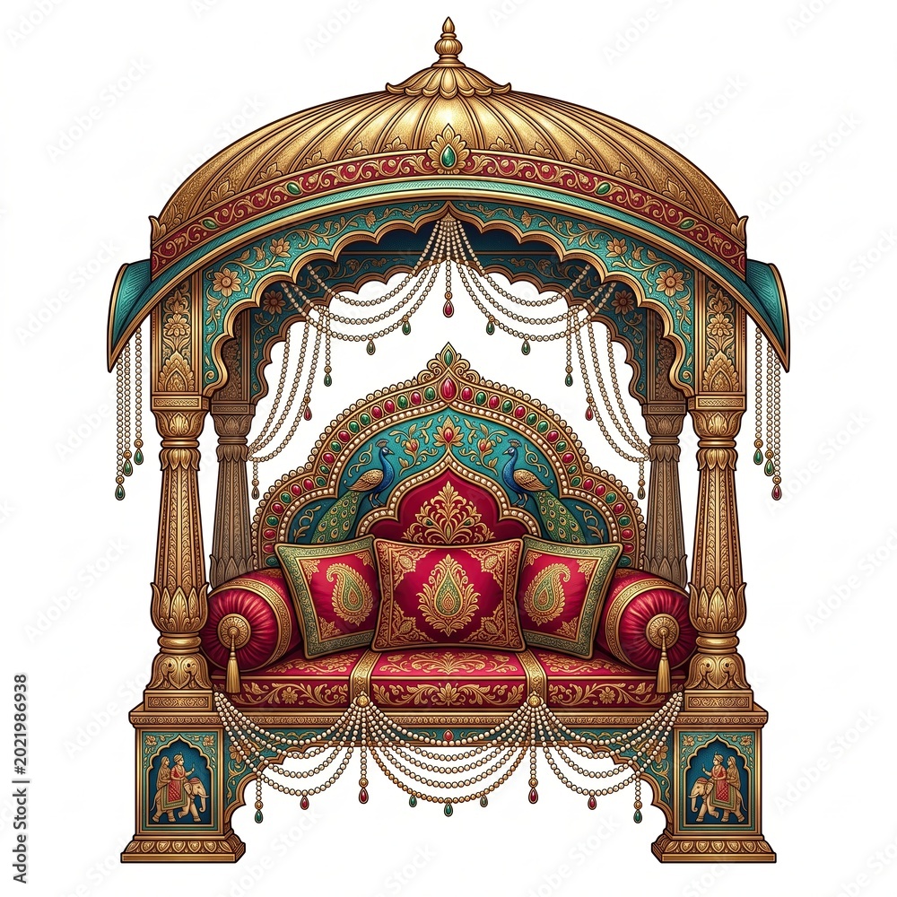 Fototapeta premium Royal Indian Wedding Pavilion Seating for Traditional Marriage Ceremony and Cultural Celebration Themes