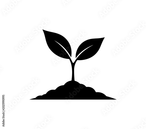 Sapling Sprouting from Soil - Minimalist Black Silhouette Icon