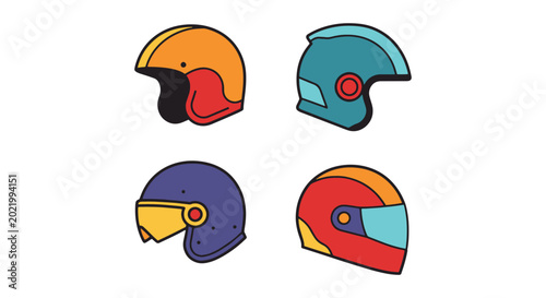 Helmet Line art vector set clean color shapes