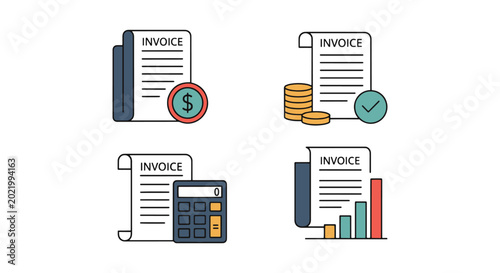invoice Line art vector set simple color pattern illustration