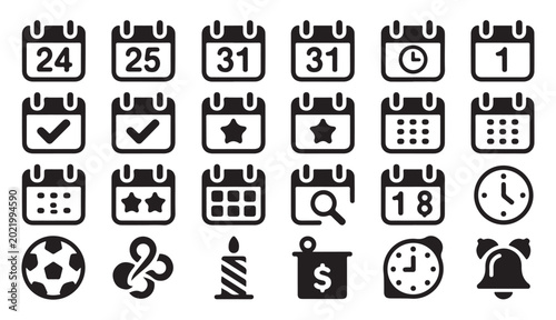 Obraz na płótnie Collection of various calendar and time related icons for scheduling and planning purposes