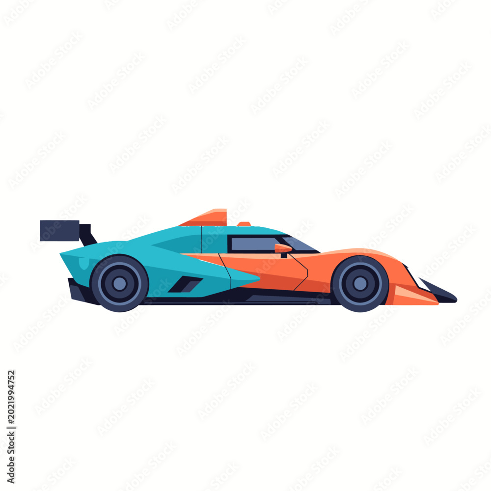 Obraz premium Sleek Race Car Flat Vector Illustration - Minimalist Geometric Graphic Art