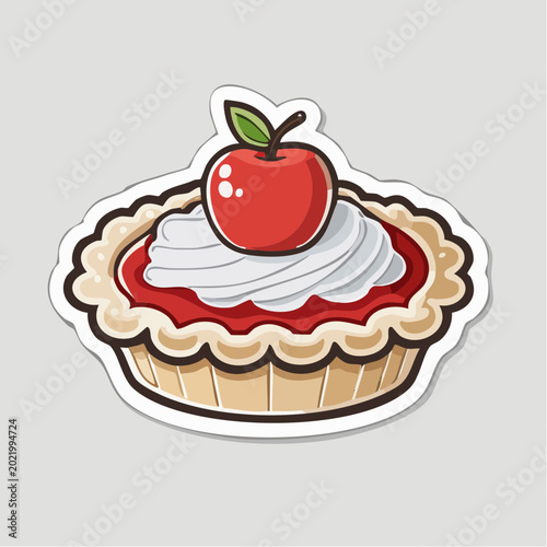 Cartoon Apple Pie with Whipped Cream and a Whole Apple
