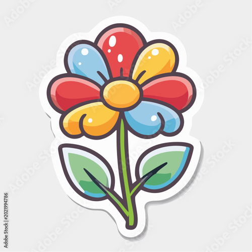 Cartoon Flower Sticker with Colorful Petals