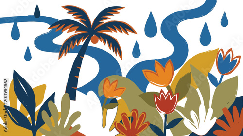 Bild auf Leinwand Dynamic vector art scene portraying a vibrant tropical paradise receiving a gent