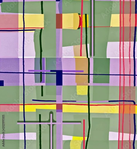Geometric abstract grid with vertical and horizontal color blocks and lines