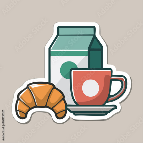 Breakfast Icon: Croissant, Coffee Cup, and Milk Carton