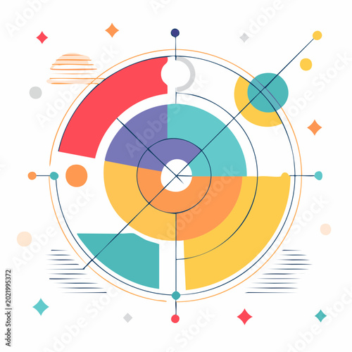 Abstract Geometric Circular Diagram with Colorful Segments