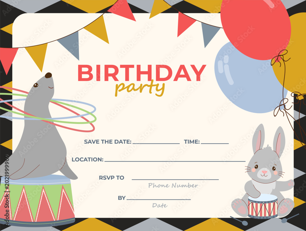 Ταπετσαρία Funny clowns entertain with juggling and unicycle riding in this lively vector illustration designed for a child s birthday announcement