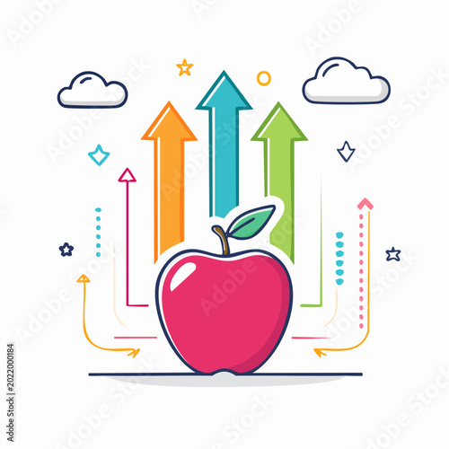 Apple with Upward Arrows and Clouds
