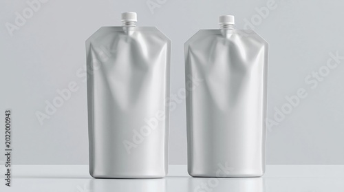 Pouch mockup of silver metallic doypack packaging container sachet flexible blank