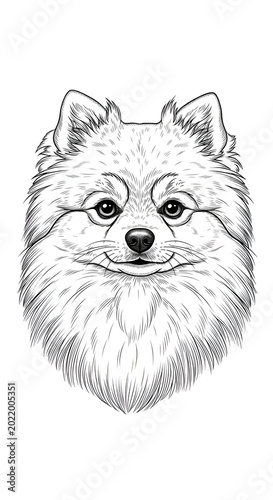 Fluffy Pomeranian Dog Face Illustration Black And White Transparent Background