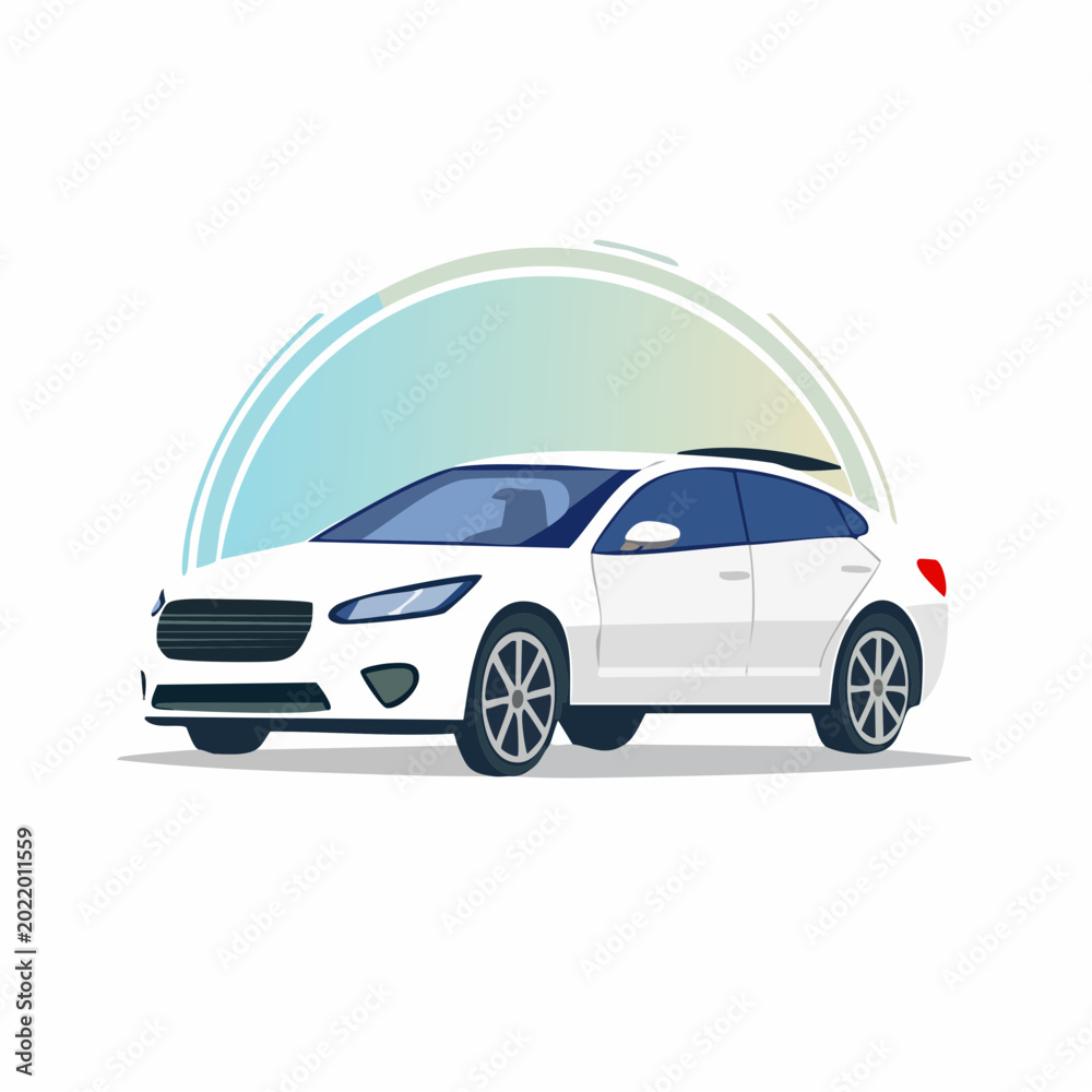 Fototapeta premium Modern White Sedan Car Illustration
