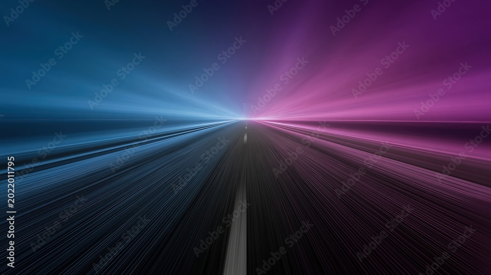 Fototapeta premium Vibrant Neon Abstract Highway Road with Motion Blur and Streaking Lights at Dusk