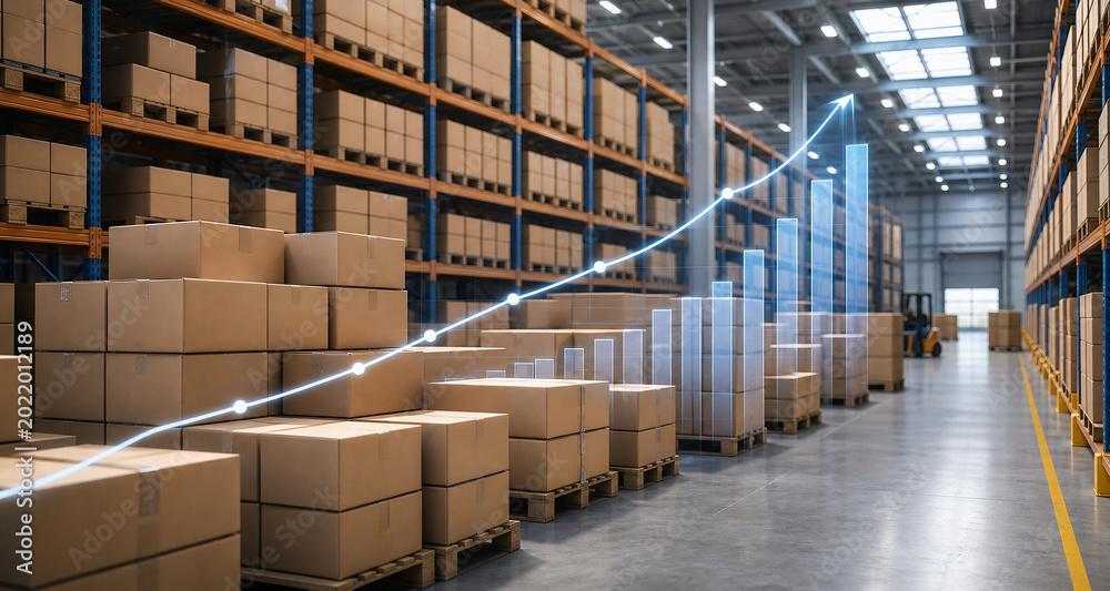 Modern Warehouse Logistics and Growth Graph Overlay