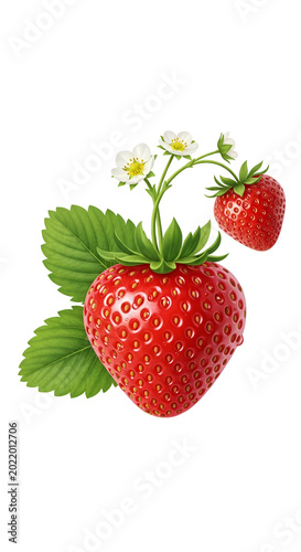 Fresh Red Strawberry With Green Leaves Isolated Transparent Background