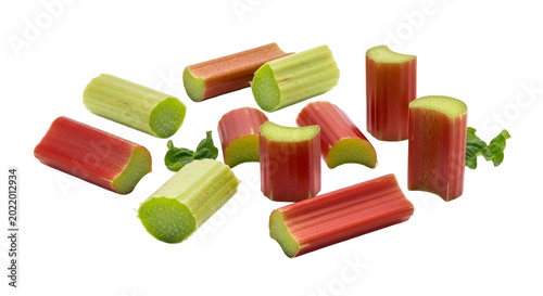 Fresh Rhubarb Stalks Isolated Red Green Harvest Healthy Food Ingredient