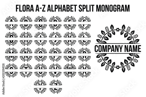 Floral Alphabet Split Monogram Vector Set. Botanical Initial Letters for Branding and Logo Design