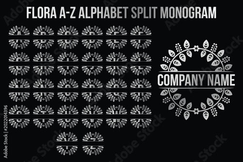 Floral Alphabet Split Monogram Silver Vector Set. Botanical Initial Letters for Branding and Logo Design