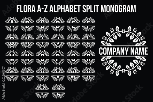 Floral Alphabet Split Monogram Vector Set. Botanical Initial Letters for Branding and Logo Design