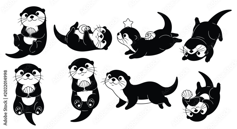 Fototapeta premium Otter silhouette collection playful marine mammal vector illustrations for design
