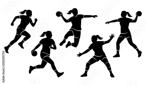 Photos Minimal female handball silhouette collection with active sports player vectors