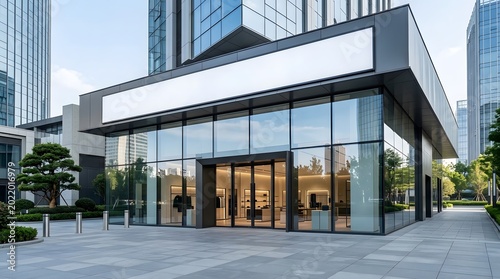 Modern retail store with glass facade and signage