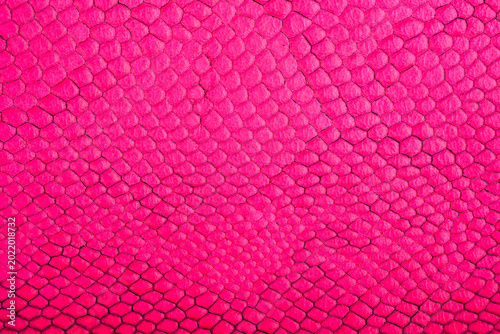 Hot pink snakeskin textured fabric background close up