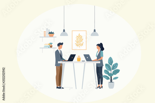 Business Meeting Illustration, Professional Office Teamwork and Corporate Discussion Vector