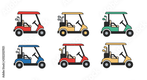 Golf Cart Line art vector set minimal colorful shapes illustration