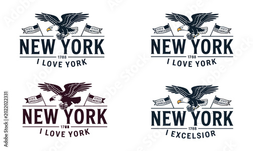 Vintage New York Eagle Typography Vector Label Set for T-shirt Design and Patriotic Apparel