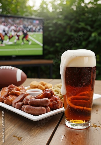 Beer wings sausages football game glass foam