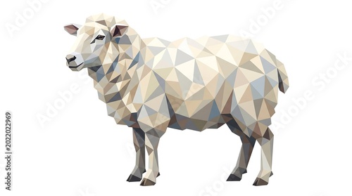 Low poly geometric sheep illustration on white background, Modern minimalist animal design