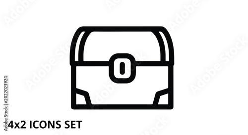 Bild auf Leinwand Treasure chest line icon, pirate trunk vector illustration, 4x2 icons set elemen