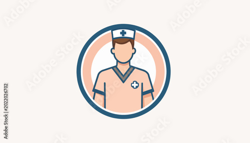 Tableau sur toile Male Nurse Icon Wearing Scrubs and Cap.